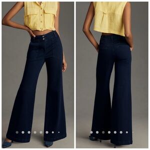 Anthropologie Maeve The Naomi High Rise Wide‎ Leg Jeans Blue Denim Size 28